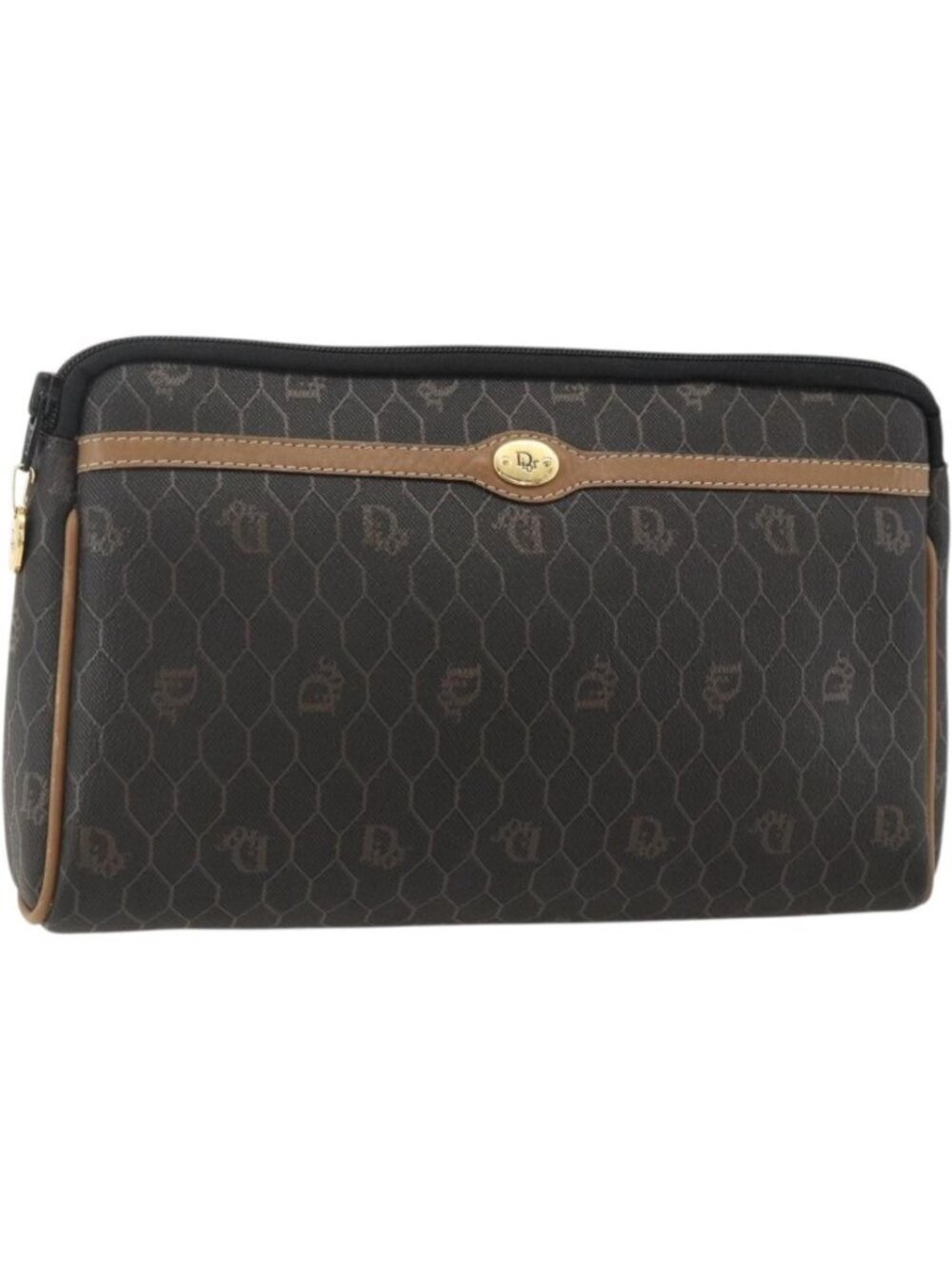 Christian Dior Honeycomb Canvas Clutch Bag PVC Black Gold